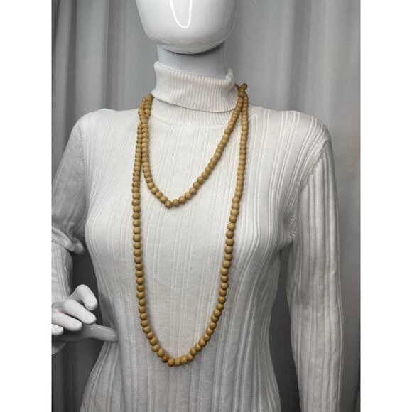 khaki tan wooden beaded necklace costume jewelry long wear wrapped tied - Picture 2 of 15